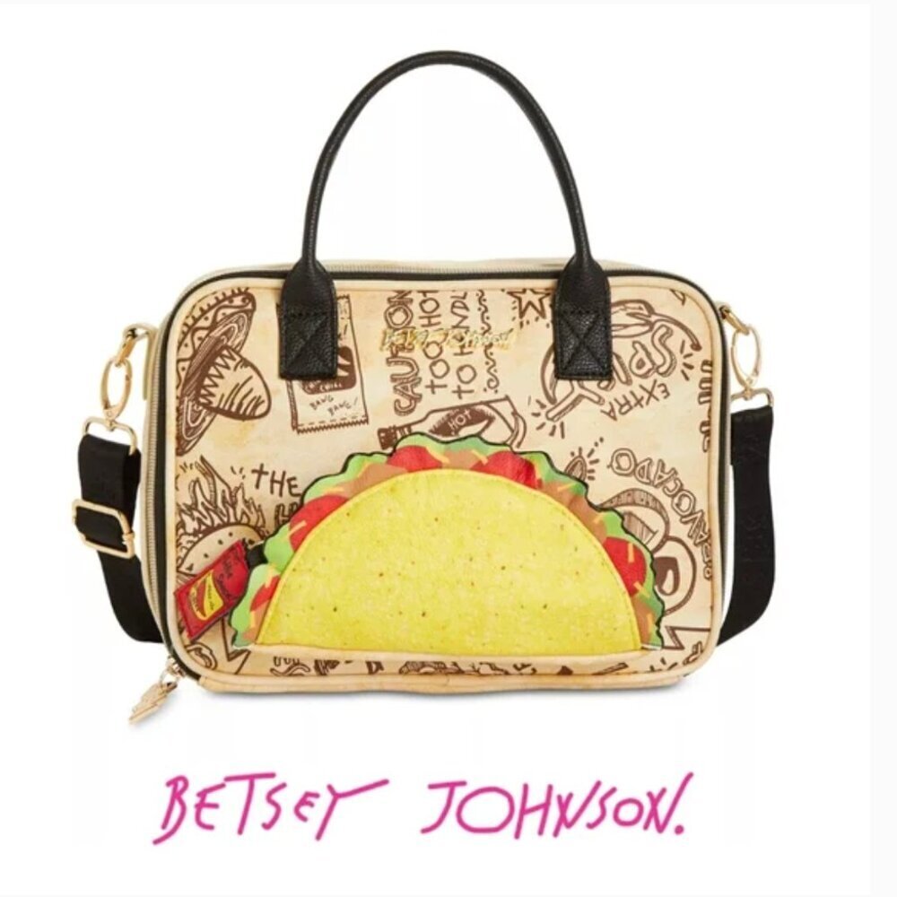 Betsey Johnson Lets Taco Bout It Lunch Satchel Crossbody Purse Cooler Lunch Bag